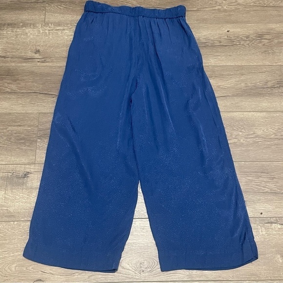 & Other Stories Blue High Rise Elastic Waist Wide Leg Pull On Pants Pockets Sz 4 - Picture 6 of 8